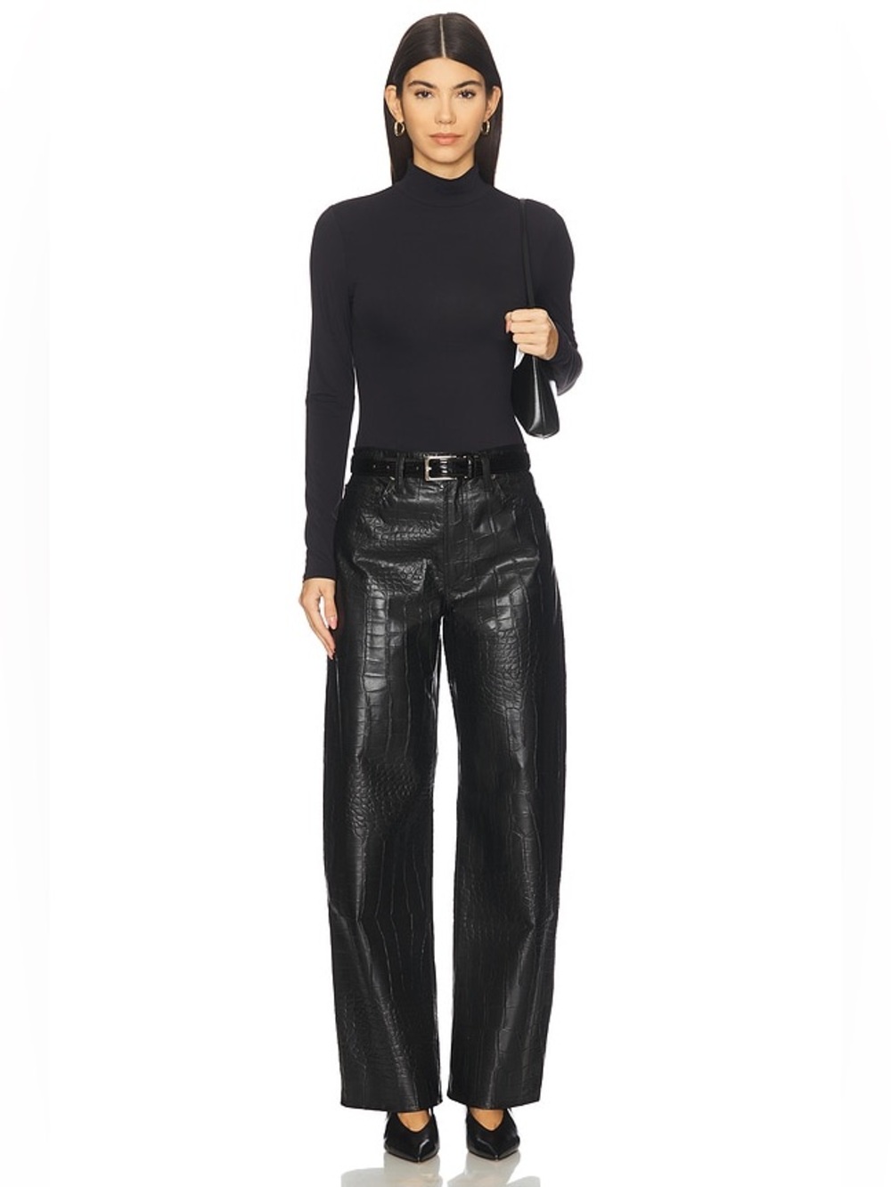 NEW Revolve X Agolde Black Arc Croc-Embossed Faux Leather Pants, Size 31